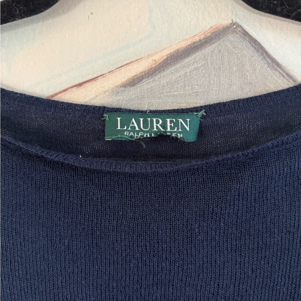 RALPH LAUREN Vintage Cape Poncho Knit Womens Linen Cotton Stripe Red Blue M - Picture 4 of 6